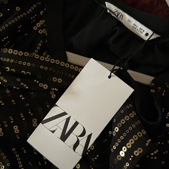 ZARA Black and Gold Sequin Dress Size Large - with tags! - Picture 3 of 6